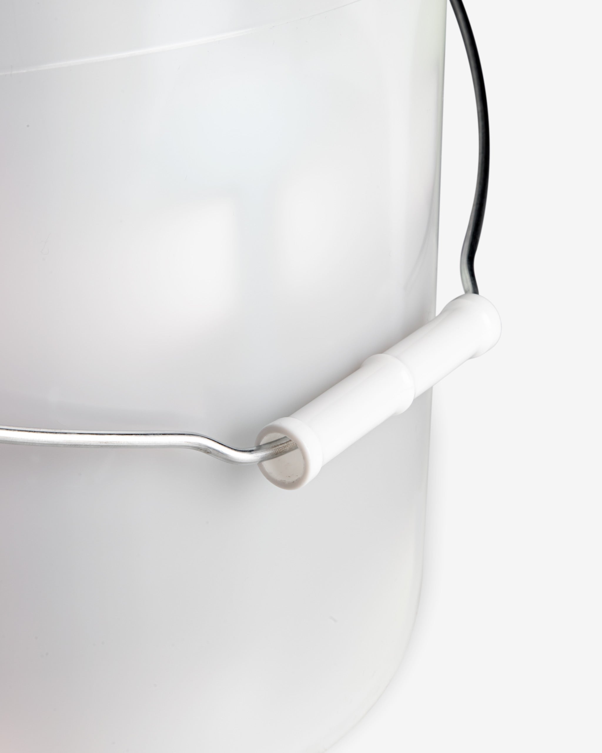 Close-up view of a white mystery bucket with a metal handle featuring a white grip, priced at $69.99, part of Adam's mystery product range.