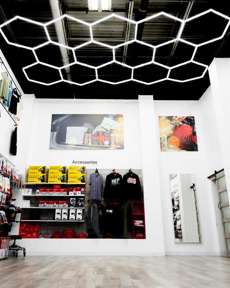 Hexa-LED Honeycomb Ceiling Lights  Garage design interior, Garage design,  Garage lighting