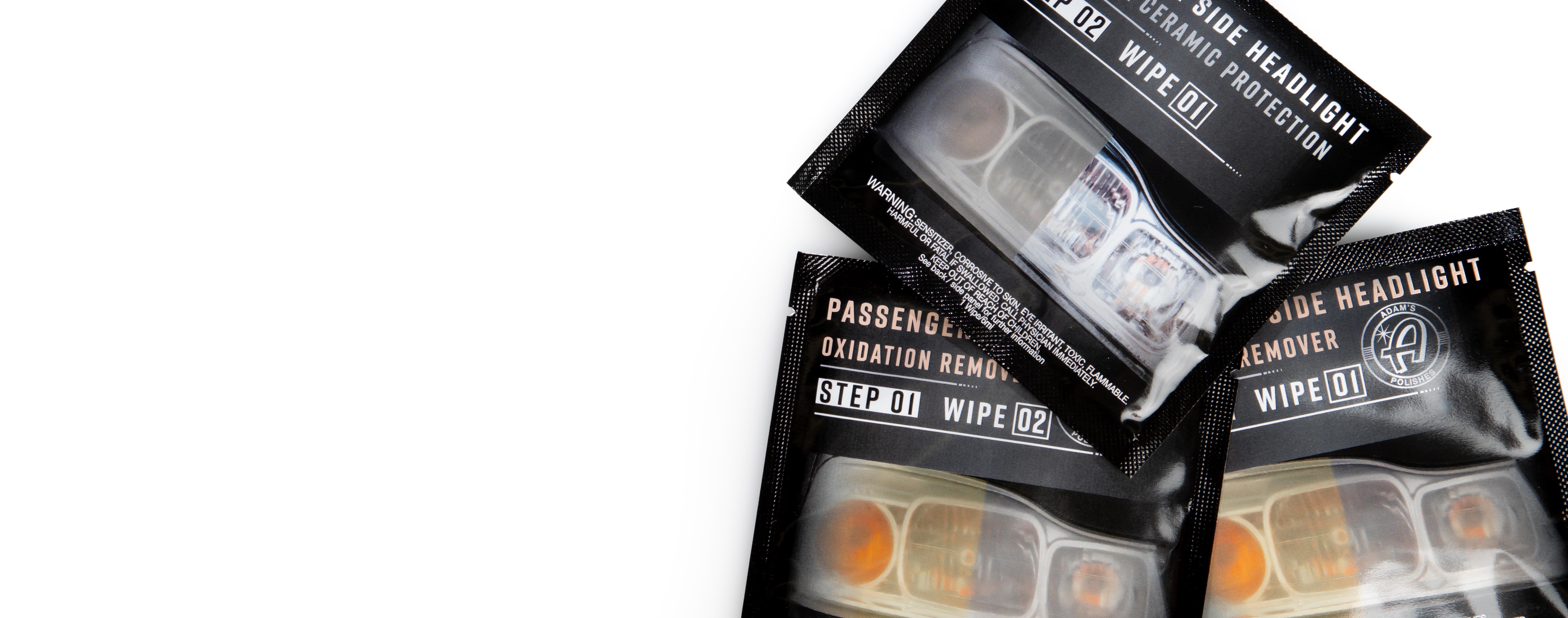 Headlight Restoration Kits  Sandpaper Pads, Lens Polishes, Wipes