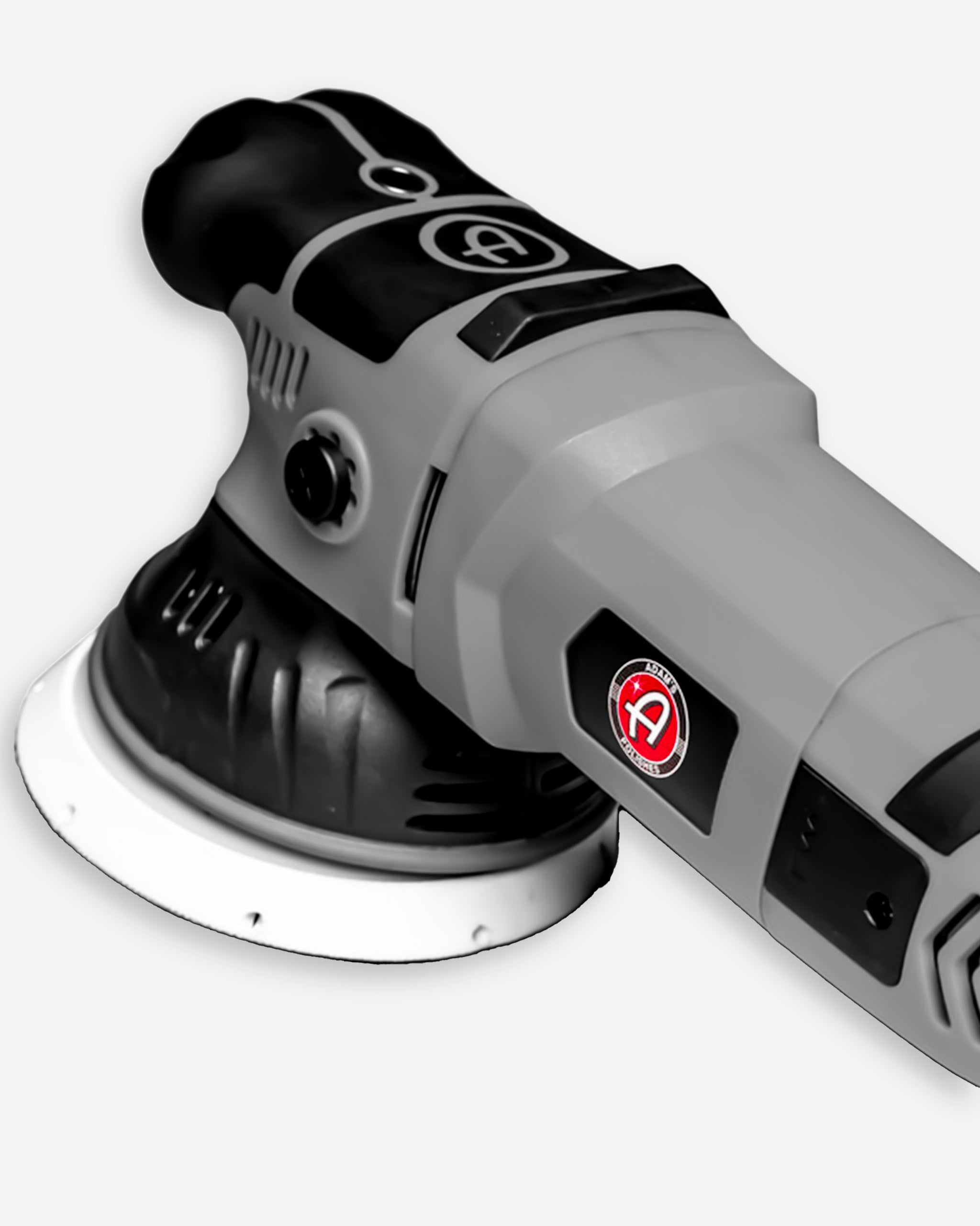Alt text: Close-up of Adam's SK Pro 15mm Polisher, featuring a sleek design with black and gray color scheme and visible control buttons, priced at $299.99.